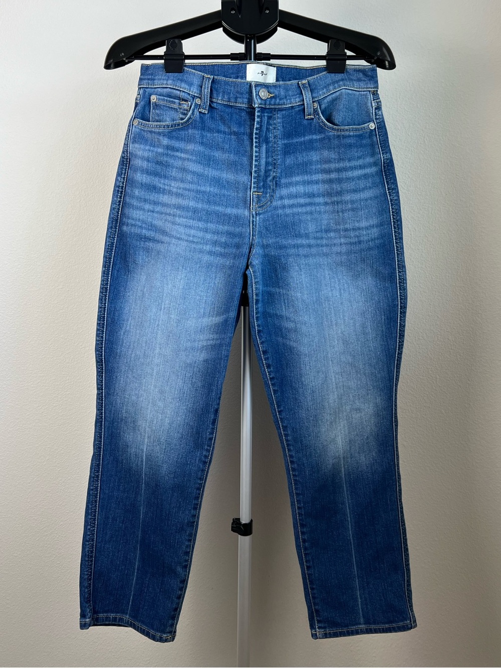 7 For All Mankind High Waist Cropped Straight Comfy Jeans Women's 30 Medium Wash